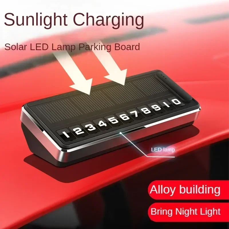 Solar Car Phone Number Plate Led Lighting Temporary Parking Card Hidden Plates Car Park Stop Multiple Number Parking Gadgets