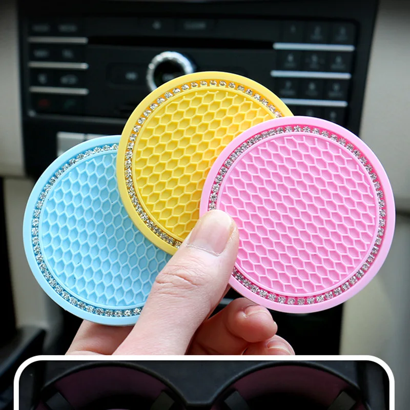 New Bling Rhinestone Cup Holder Drink Pad Interior Decoration Cute Anti-slip Round Durable Mat Coaster Heat Resi Car Accessories