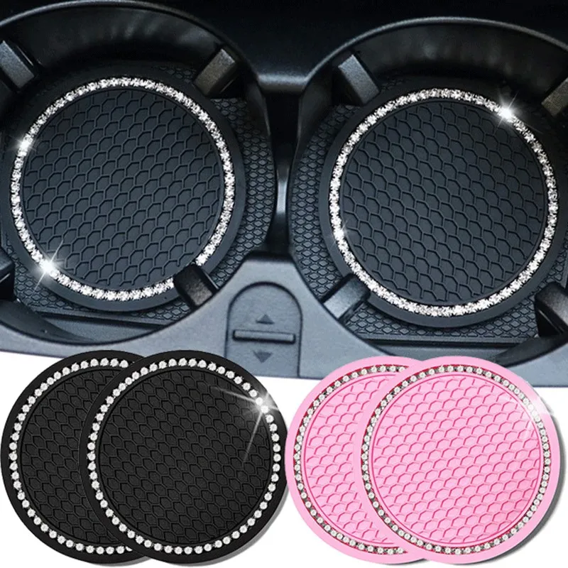 New Bling Rhinestone Cup Holder Drink Pad Interior Decoration Cute Anti-slip Round Durable Mat Coaster Heat Resi Car Accessories