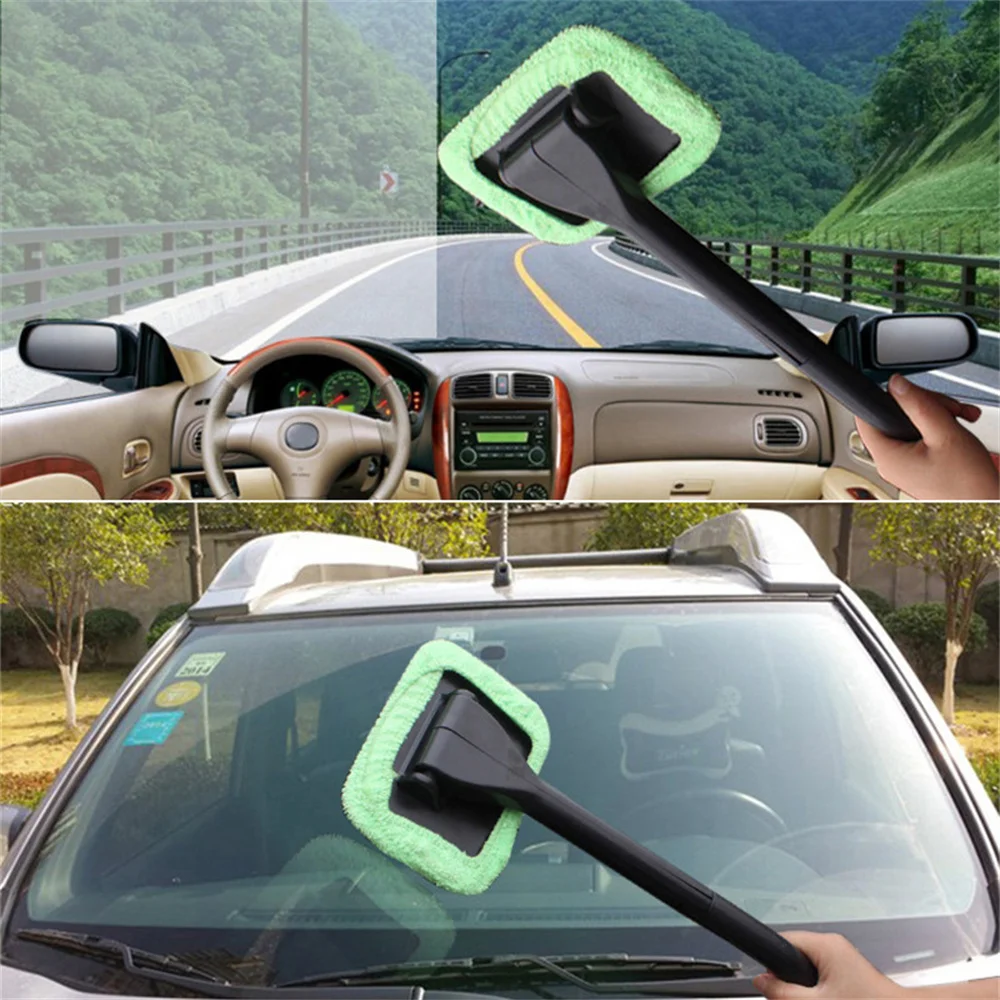 Car Window Cleaner Brush Kit Windshield Cleaning Wash Tool Inside Interior Auto Glass Wiper With Long Handle Car Accessories